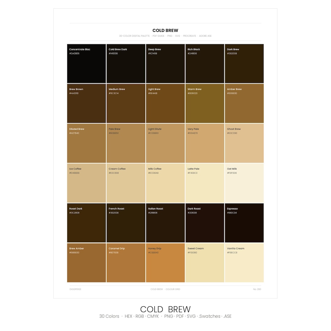 Cold Brew Color Palette | 30 Colors | HEX RGB CMYK | Procreate Swatches ...