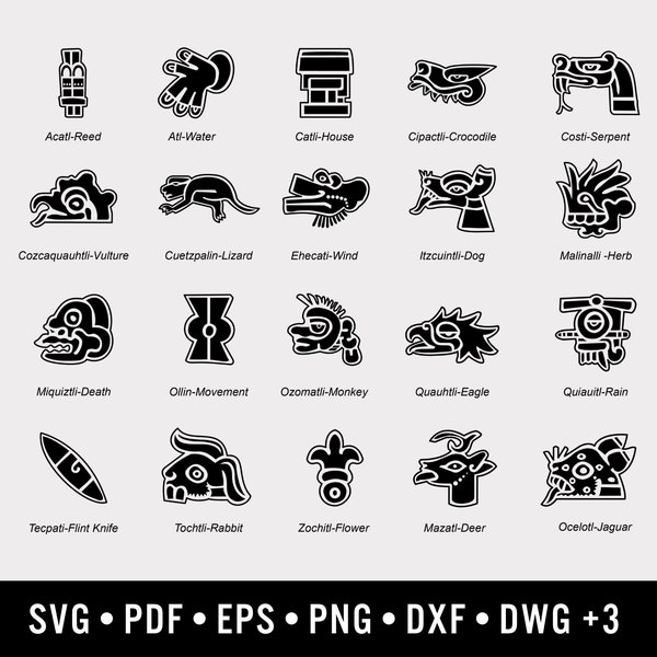 Premium Aztec Glyphs Bundle | Includes 9 File Formats | For Design, Print, Die Cut, Sublimation, CNC