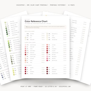 DMC Color Chart Printable | 489 Embroidery Floss Shades with Hex Codes | Cross Stitch Thread Color Guide | Instant Digital Download PDF