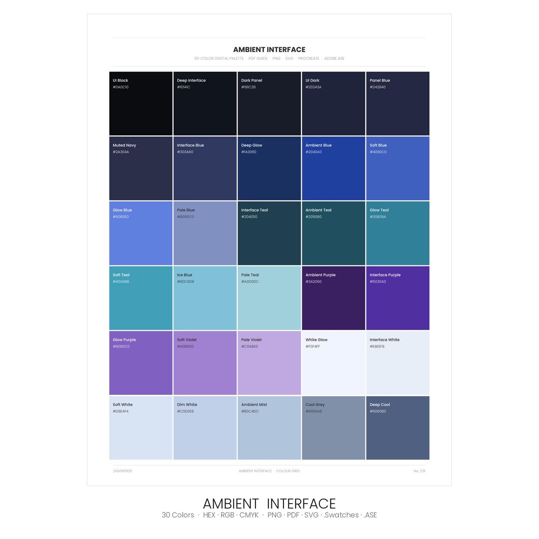 Ambient Interface Color Palette | 30 Colors | HEX RGB CMYK | Procreate ...