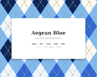 Aegean Classic Argyle Nahtloses Muster | Mehrfarbiges Ägäisches Blau | .png .jpg .svg .pdf .pat | Digitales Papier | Stoff- und Oberflächendesign
