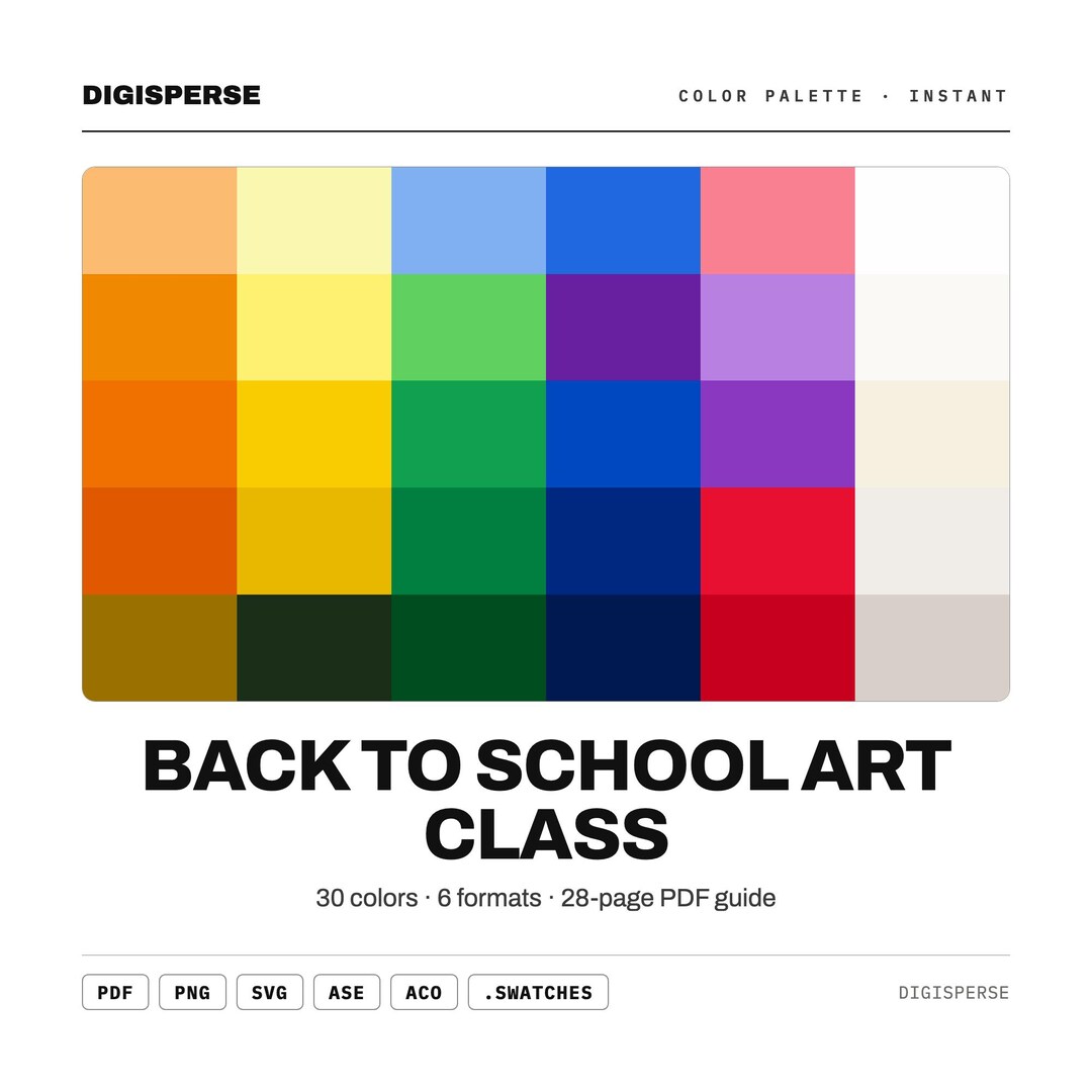 Back to School Art Class Color Palette | 30 Procreate, ASE Swatches ...