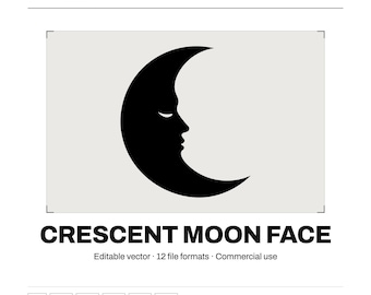 Crescent Moon SVG | Moon Face Silhouette Celestial Clipart | PNG DXF Cricut Cut File