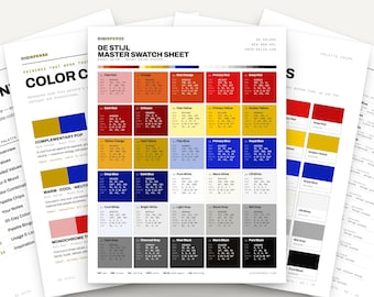 Bold Primary Color Palette for Modern Art Prints and Bauhaus Style Design, 30 De Stijl Mondrian Hues, Procreate Swatches, Hex Codes
