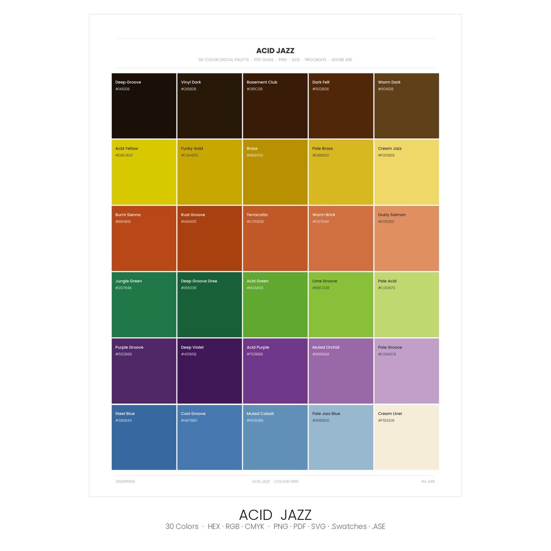 Buy Acid Jazz Color Palette | 30 Colors | HEX RGB CMYK | Procreate ...