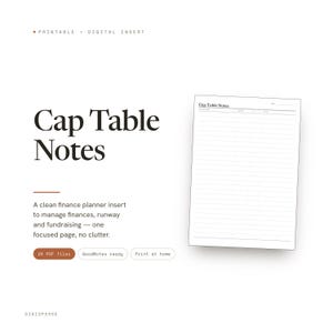 Cap Table Notes Planner Insert | Finance Planner | GoodNotes iPad PDF | Digital Download