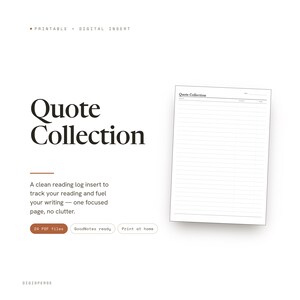 Quote Collection Planner Insert | Reading Log | GoodNotes iPad PDF | Digital Download
