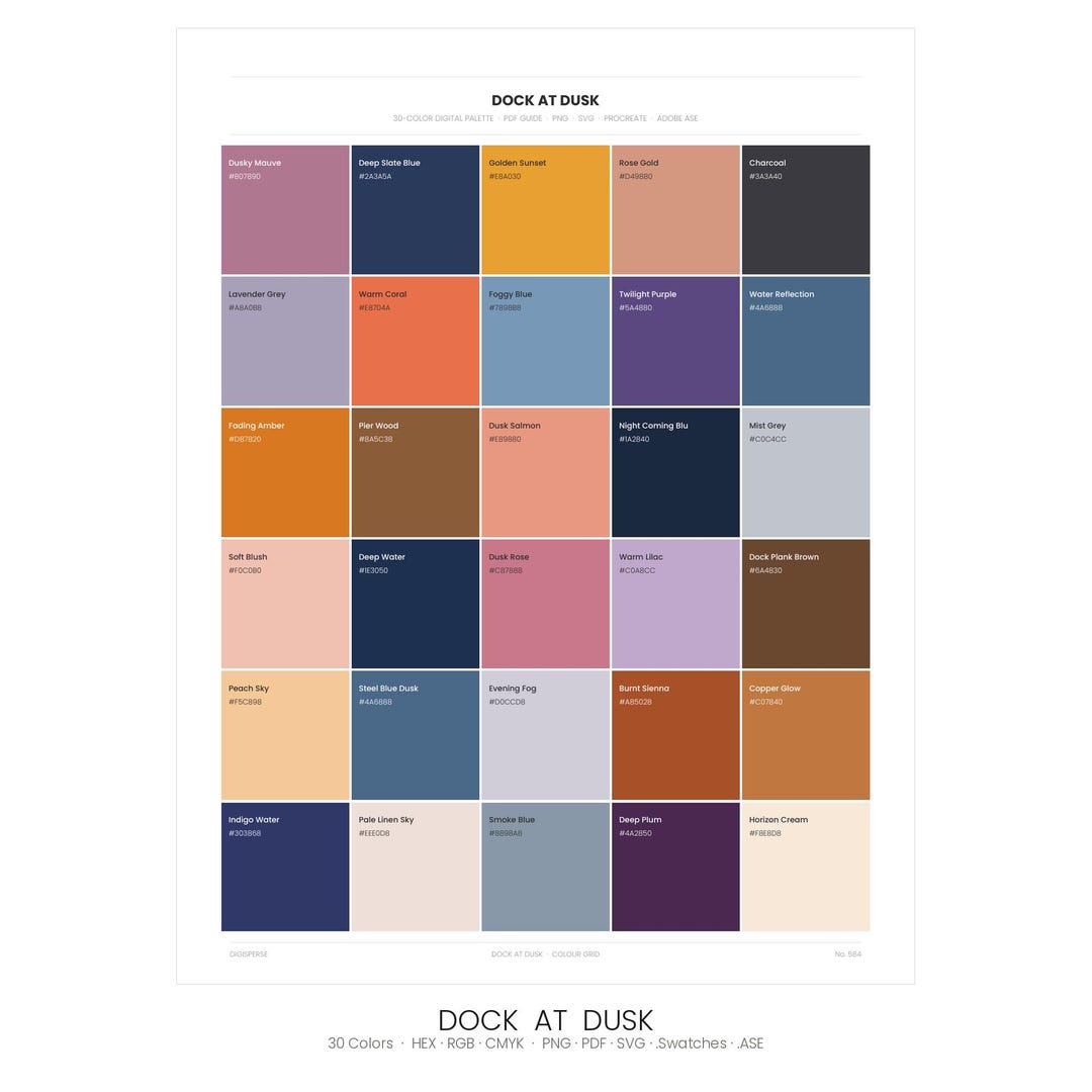 Dock at Dusk Color Palette | 30 Colors | Hex RGB CMYK | Procreate ...
