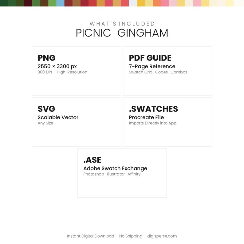 Picnic Gingham Color Palette | 30 Colors | Hex RGB CMYK | Procreate ...