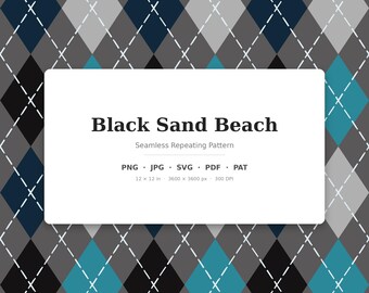 Schwarzes klassisches Argyle-Muster | Mehrfarbiger schwarzer Sandstrand | .png .jpg .svg .pdf .pat | Digitales Papier | Stoff- und Oberflächendesign