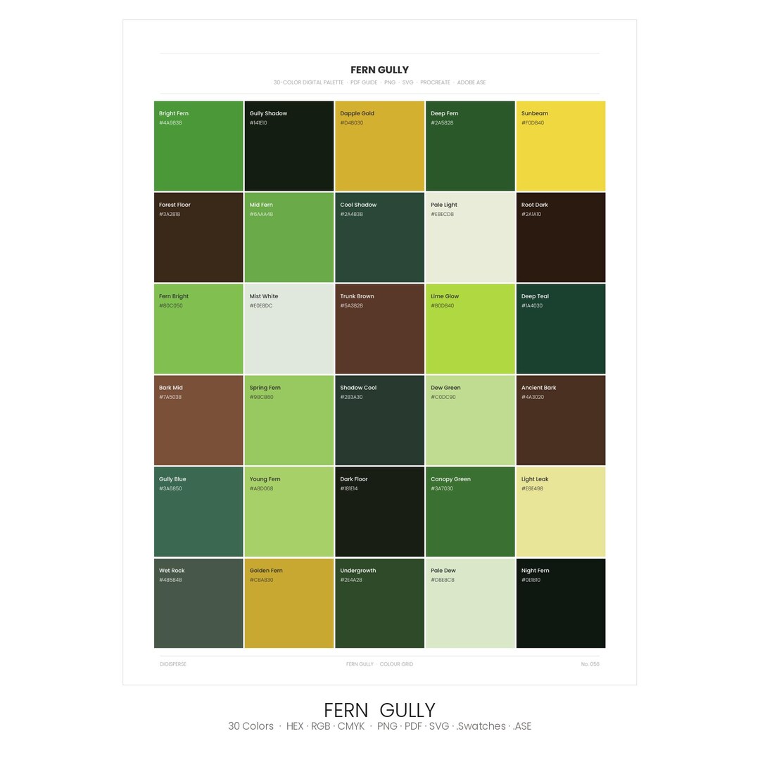 Fern Gully Color Palette | 30 Colors | HEX RGB CMYK | Procreate ...