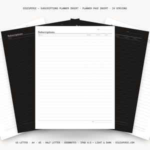 Subscriptions Planner Insert | Budget Planner | GoodNotes iPad PDF | Digital Download