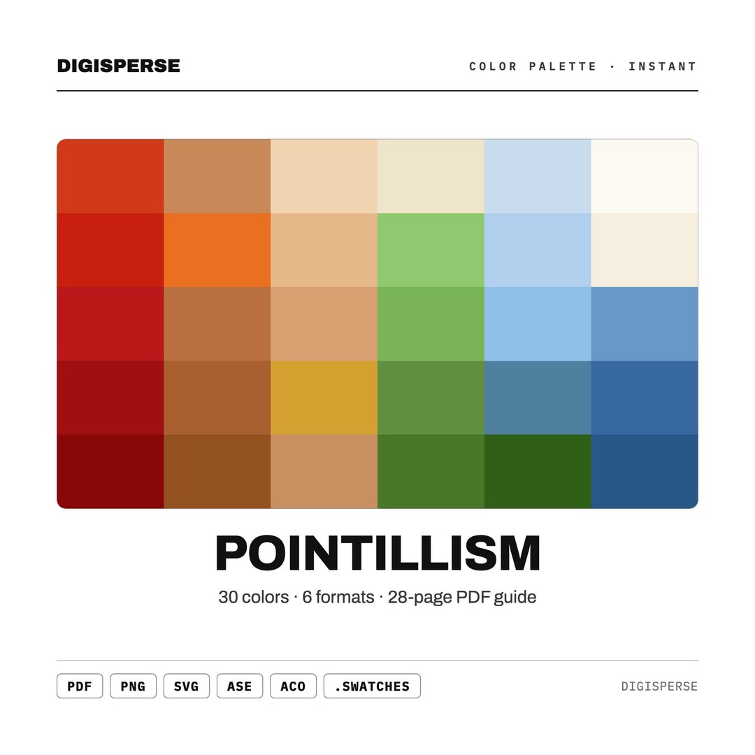 Pointillism Color Palette | 30 Colors | Hex RGB CMYK | Color Guide ...
