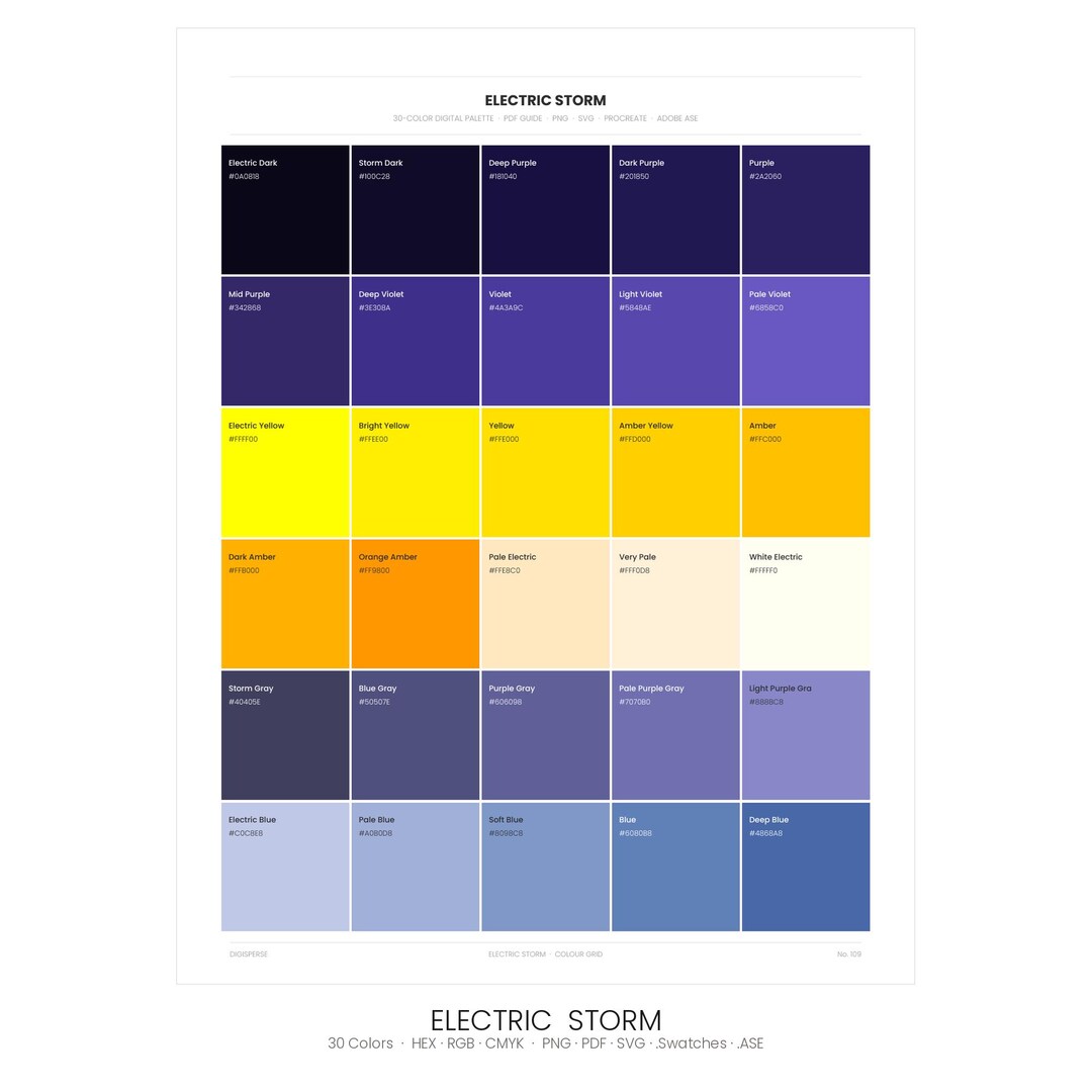Electric Storm Color Palette | 30 Colors | Hex RGB CMYK | Color Guide ...