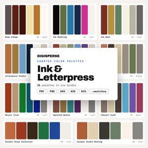 Färgpalettset för tryckeri, 11 bläck- och letterpress-scheman för brevpapper, bröllopsinbjudningar och redaktionell design