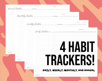 4 Landscape Habit Trackers Bundle as Single Page PDFs - Perfect for Goodnotes, Notability, Xodo