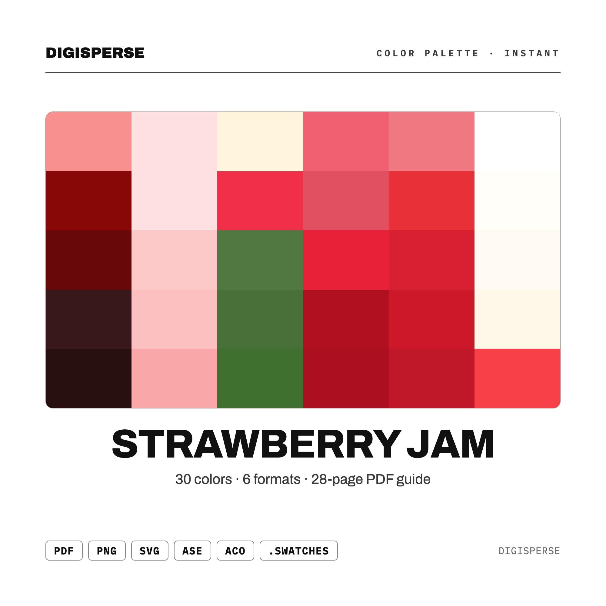 Strawberry Jam Color Palette | 30 Colors | Hex RGB CMYK | Color Guide ...