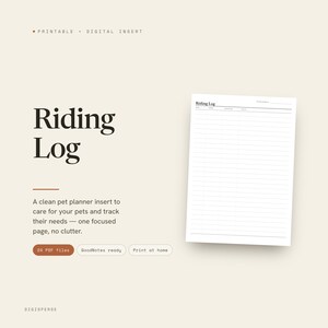Riding Log Planner Insert | Pet Planner | GoodNotes iPad PDF | Digital Download