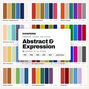 Pacchetto completo di 12 tavolozze di colori per arte astratta, ideali per dipinti su tela, stampe artistiche da parete e per un branding creativo del tuo studio.