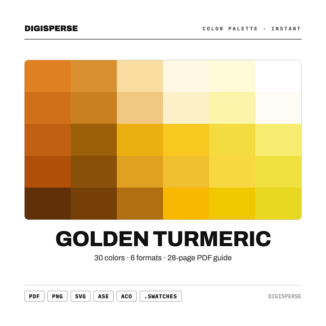 Tumeric Color Pallete Golden Turmeric Color Palette | 30 Procreate Swatches, HEX, RGB, CMYK ...