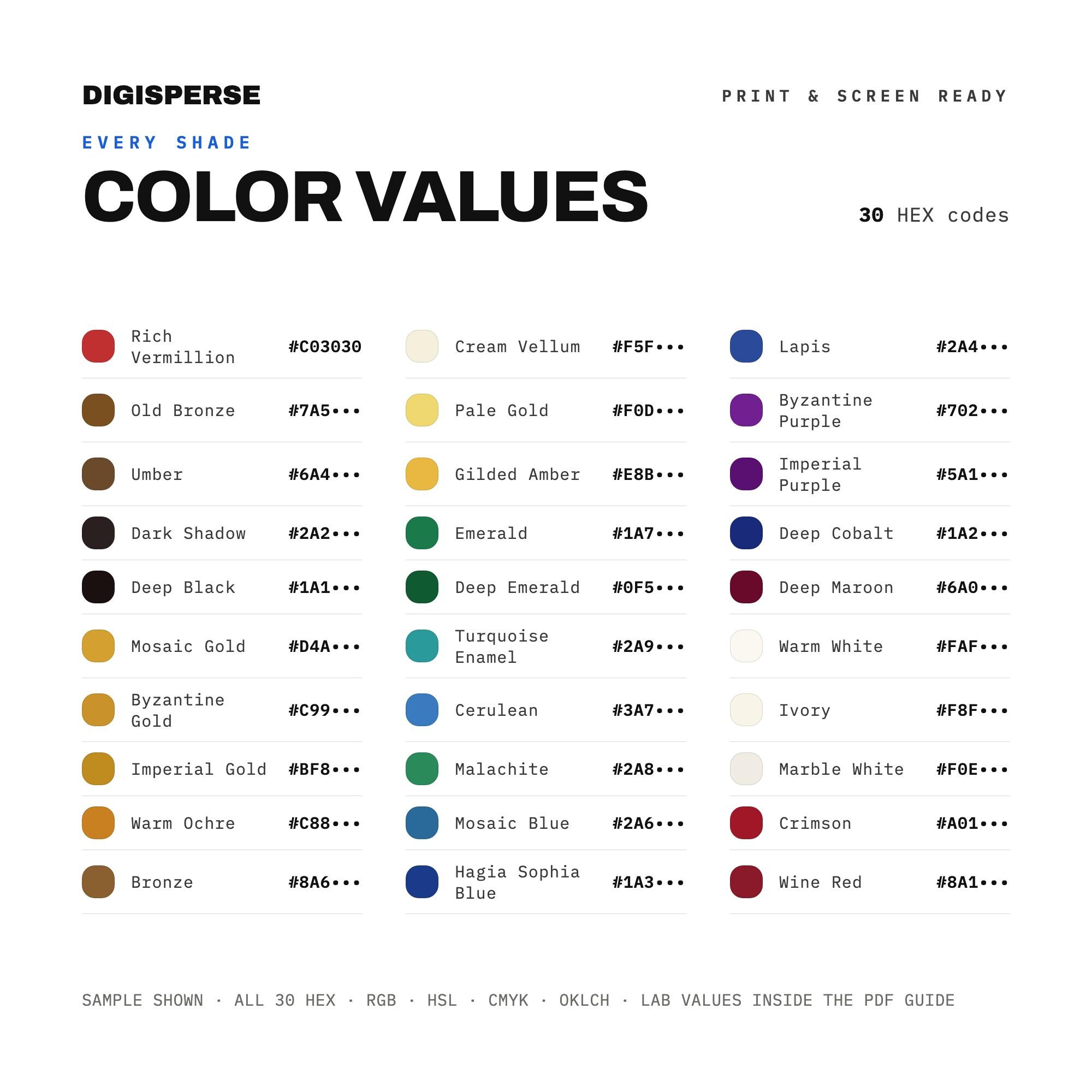 Byzantine Color Palette | 30 Colors | Hex RGB CMYK | Color Guide ...