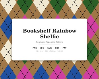 Bücherregal Classic Argyle Seamless Pattern | Multi-Color Bücherregal Rainbow Shelfie | .png .jpg .svg .pdf .pat | Digitales Papier