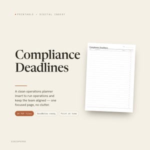 Compliance Deadlines Planner Insert | Operations Planner | GoodNotes iPad PDF | Digital Download