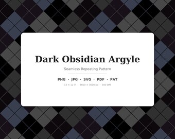 Modèle sans couture à losanges foncé | Argyle multicolore en obsidienne foncée | .png .jpg .svg .pdf .pat | Papier numérique | Conception de tissus et de surfaces