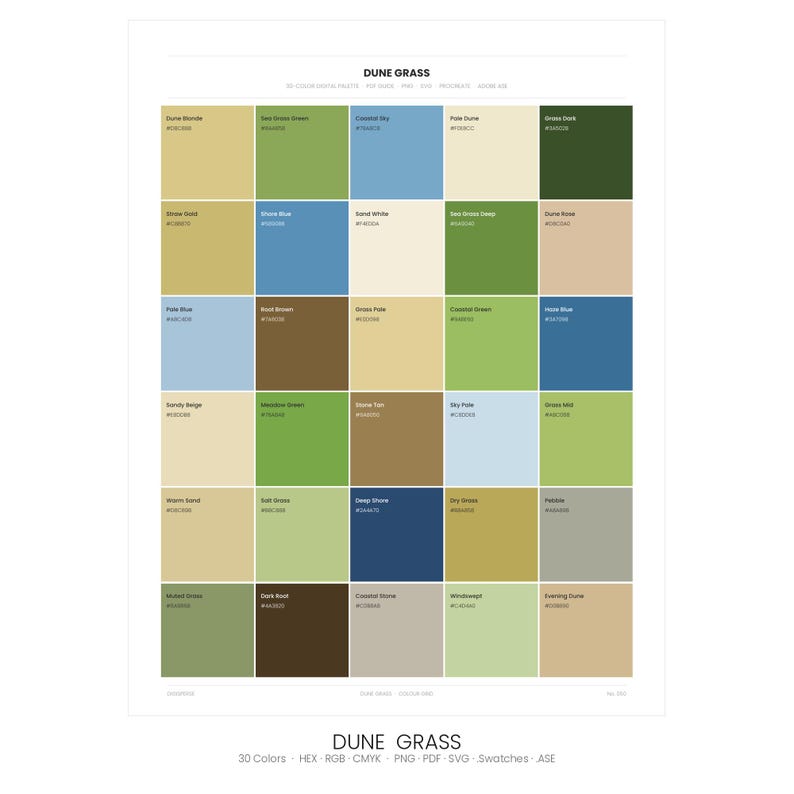 Dune Grass Color Palette | 30 Colors | HEX RGB CMYK | Procreate ...