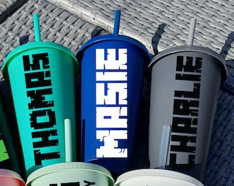 Personalized Gamer Cold Cup: Birthday Party Favor with Lid & Straw