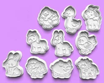Cookie Cutter and fondant stamp Cute Farm Animals Selection Set, Party Celebration birthday Cake Baker Cookies Baking