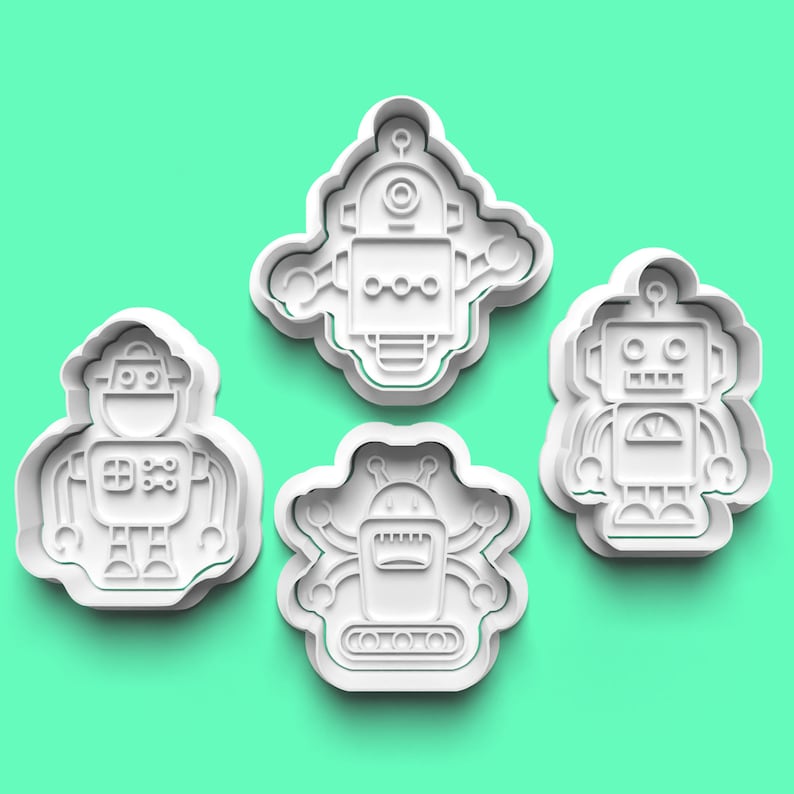 Robot Cookie Cutter Set: 3D Printed Fondant Stamp, Party Baking - Etsy