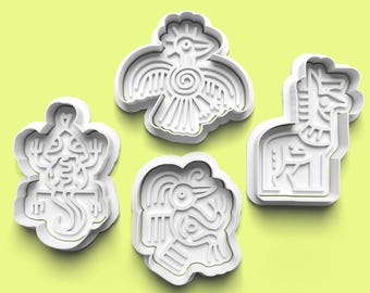 Aztec Animal Cookie Cutter Set: 3D Printed Fondant Stamp