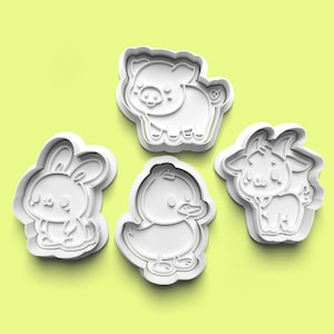 クッキーカッターとフォンダンスタンプかわいい動物の豚、ウサギ、ひよこ、ヤギセット、パーティーのお祝いの誕生日ケーキベーカークッキーベーキング