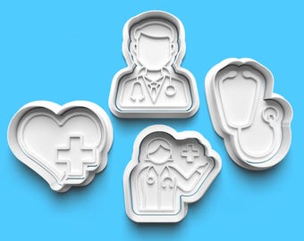 Doctor & Nurse Cookie Cutter Set: 3D Printed Fondant Stamp