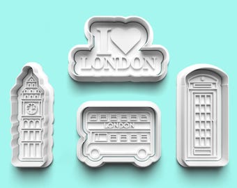 London City Cookie Cutter & Stamp Set: Big Ben, Bus, Phone Booth