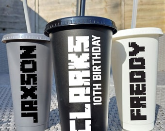 Personalized Gamer Birthday Party Cup with Lid & Straw