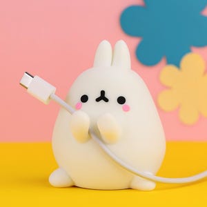 Cute Bunny Cable Holder Phone Charger | Kawaii Style Bunny Rabbit Gaming Desktop Computer Decor | Christmas Gift Printed