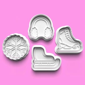 Conjunto de cortadores de biscoitos de inverno: floco de neve, patins, protetores de ouvido (impressos em 3D)