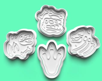 Dinosaur Fossil Cookie Cutter & Fondant Stamp Set: 3D Printed Baking