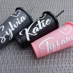 Personalised Heart Cold Cups: Name, Wedding, Hen Do, Bridesmaid, Maid of Honour, Pink, Blue, Green, White, Summer