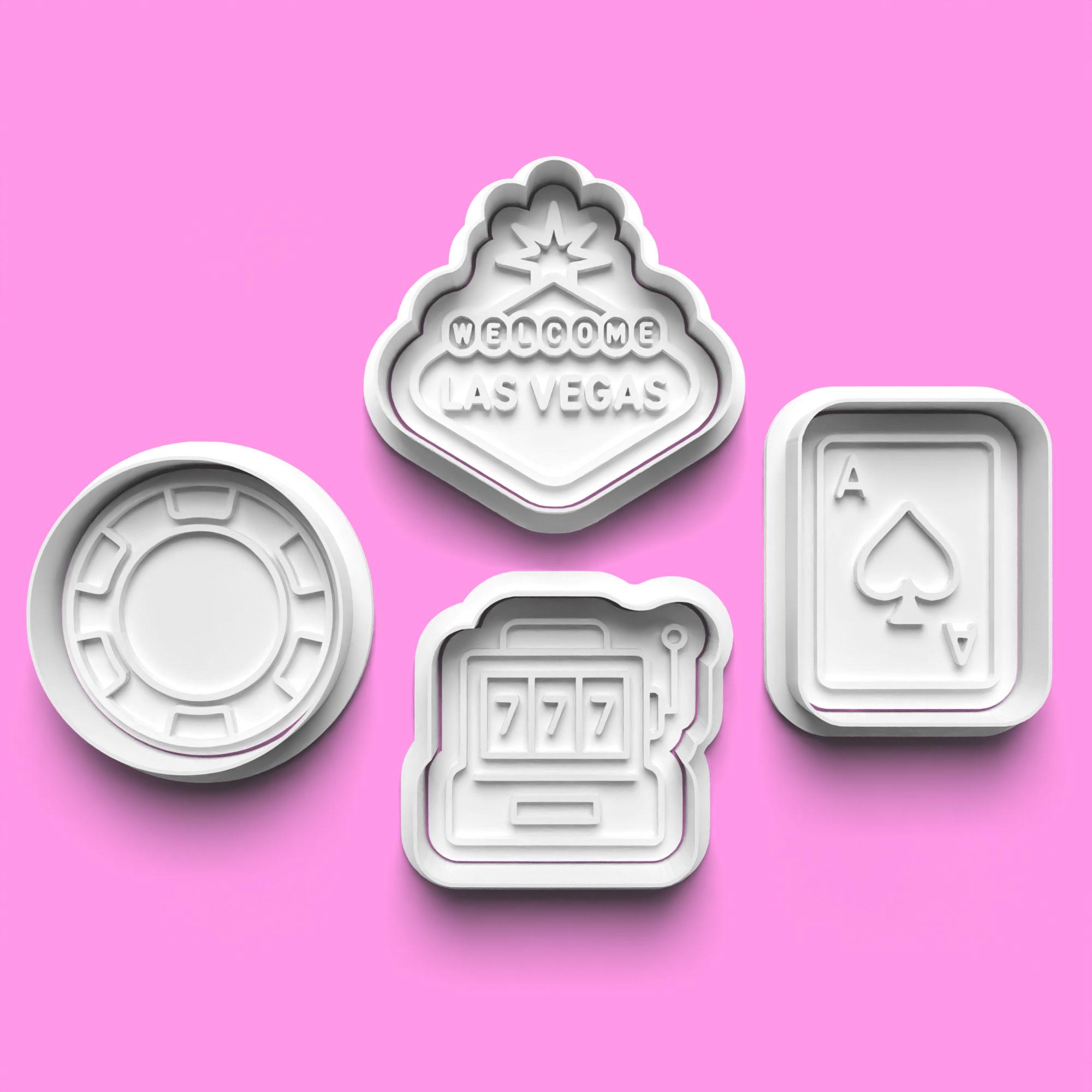 Las Vegas Cookie Cutter Set – Custom Printed Casino Chips, Dice & Playing Cards for Vegas Parties, Casino Night, Birthday Baking Gifts
