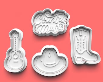 Country Music Cookie Cutter Set: Guitar, Hat, Boot, Stamp