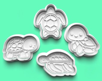 Turtle Cookie Cutter and Fondant Stamp Set: 3D Printed Baking