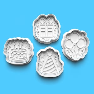 3D Printed Birthday Cookie Cutter Set: Cake, Balloons & Party Hat