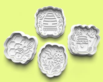 Bee Cookie Cutter Set: 3D Printed Honeycomb, Hive & Flower Shapes