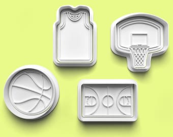 Basketball Cookie Cutter & Stamp Set: Court, Net, Jersey, Ball - Party Cake Baking