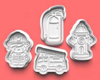 Fireman Cookie Cutter Set: 3D Printed Fire Engine, Hydrant, Firefighter