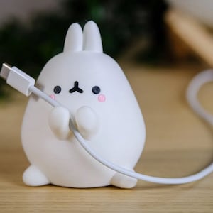 Cute Bunny Cable Holder Phone Charger | Kawaii Style Bunny Rabbit Gaming Desktop Computer Decor | Christmas Gift Printed