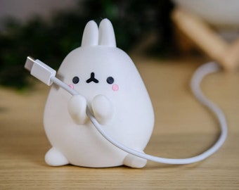 Lindo conejito cable titular cargador de teléfono / Kawaii estilo conejito conejo juego computadora de escritorio decoración / regalo de Navidad impreso